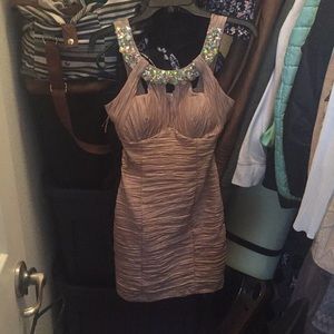 Nude Crinkle Sequined Dress